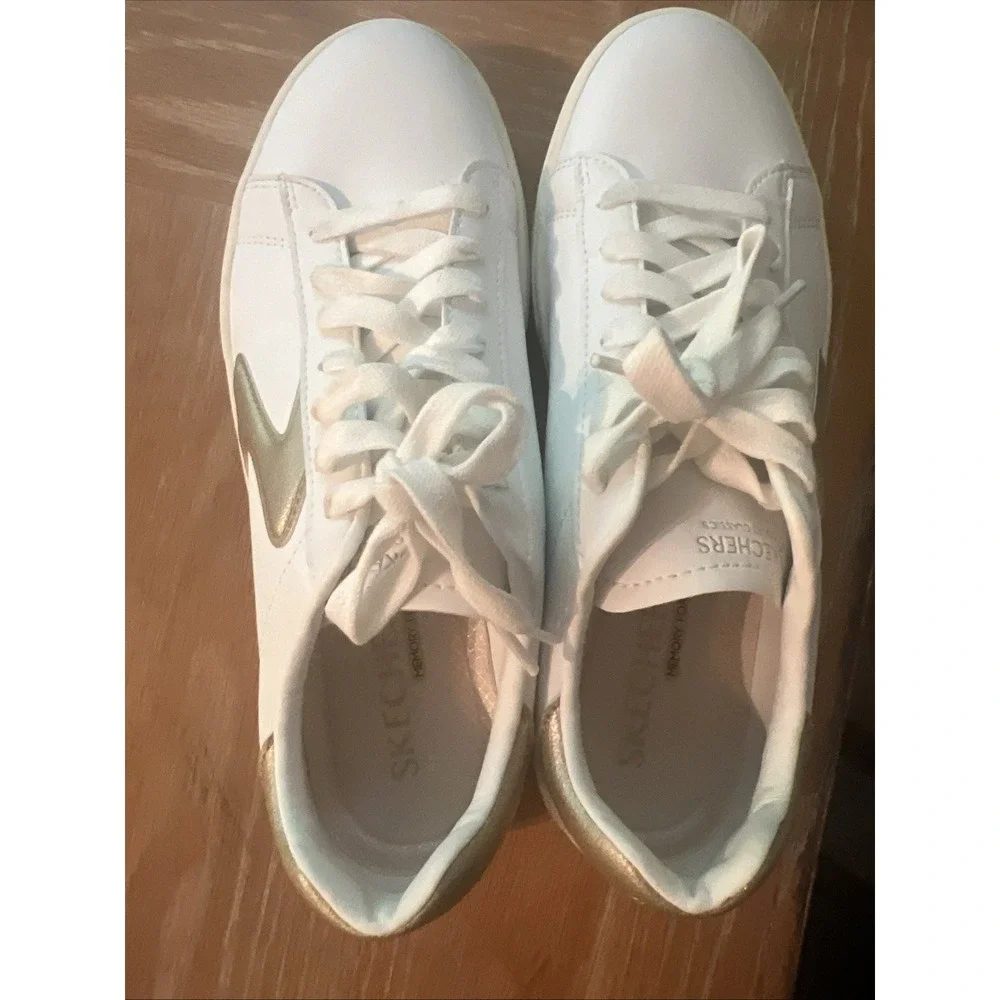 Skechers Court Classics Sneakers Shoes Women's 8.5 White / Gold‎